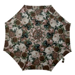 Rose Bushes Brown Hook Handle Umbrellas (large) by snowwhitegirl