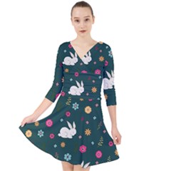 Easter Bunny  Quarter Sleeve Front Wrap Dress by Valentinaart