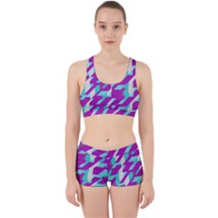 Fabric Textile Texture Purple Aqua Work It Out Sports Bra Set by Nexatart