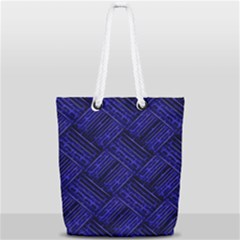 Cobalt Blue Weave Texture Full Print Rope Handle Tote (small) by Nexatart