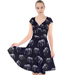 Elephant Pattern Cap Sleeve Front Wrap Midi Dress by Valentinaart