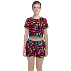 Colorful Rhombus And Triangles                          Crop Top And Shorts Co-ord Set by LalyLauraFLM
