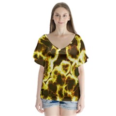 Abstract Pattern V-neck Flutter Sleeve Top by Sapixe