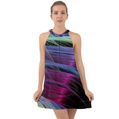 Abstract Satin Halter Tie Back Chiffon Dress by Sapixe