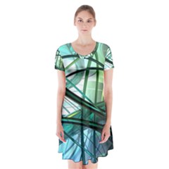 Abstract Short Sleeve V-neck Flare Dress by Sapixe