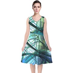Abstract V-neck Midi Sleeveless Dress  by Sapixe