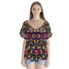  Artwork By Patrick-colorful-24 1 V-neck Flutter Sleeve Top by ArtworkByPatrick