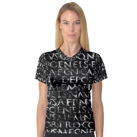 Antique Roman Typographic Pattern V-neck Sport Mesh Tee by dflcprints