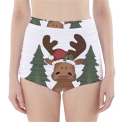 Christmas Moose High-waisted Bikini Bottoms by Sapixe