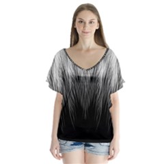 Feather Graphic Design Background V-neck Flutter Sleeve Top by Sapixe