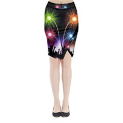 Happy New Year 2017 Celebration Animated 3d Midi Wrap Pencil Skirt by Sapixe