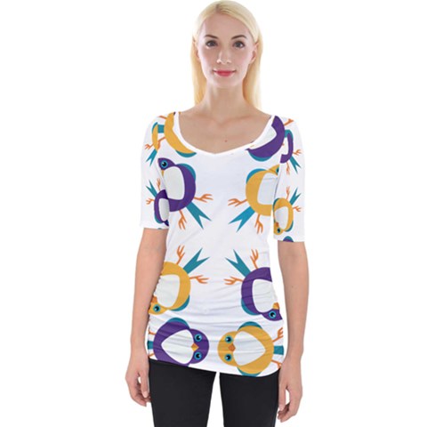 Pattern Circular Birds Wide Neckline Tee by Sapixe