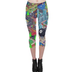 Pixel Art City Capri Leggings  by Sapixe