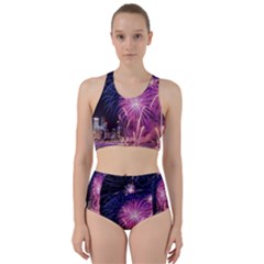 Singapore New Years Eve Holiday Fireworks City At Night Racer Back Bikini Set by Sapixe