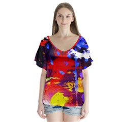 Balboa   Island On A Sand 13 V-neck Flutter Sleeve Top by bestdesignintheworld