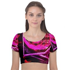 Calligraphy 2 Velvet Short Sleeve Crop Top  by bestdesignintheworld