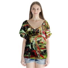 Girl Reading V-neck Flutter Sleeve Top by bestdesignintheworld
