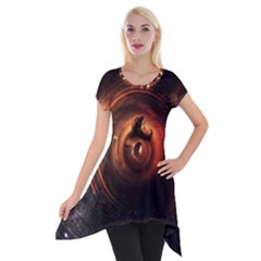 Steampunk Airship Sailing The Stars Of Deep Space Short Sleeve Side Drop Tunic by jayaprime
