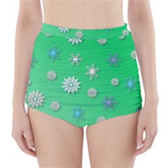 Snowflakes Winter Christmas Overlay High-waisted Bikini Bottoms by Sapixe