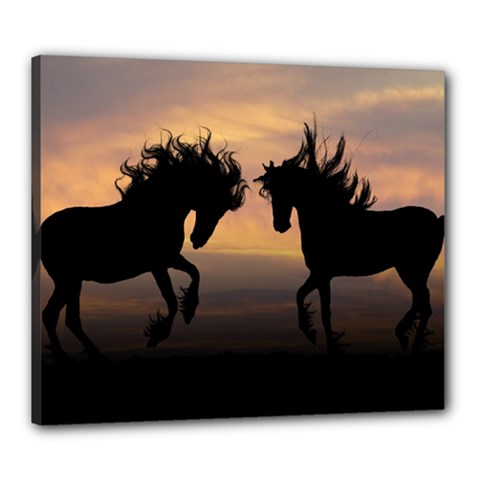 Horses Sunset Photoshop Graphics Canvas 24  X 20  by Sapixe