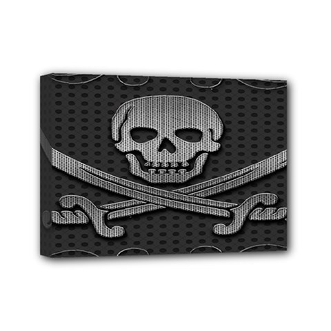 Skull Metal Background Carved Mini Canvas 7  X 5  by Sapixe