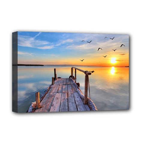 Sunset Lake Beautiful Nature Deluxe Canvas 18  X 12   by Modern2018