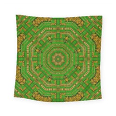 Wonderful Mandala Of Green And Golden Love Square Tapestry (small) by pepitasart