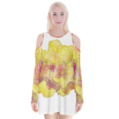 Yellow Rose Velvet Long Sleeve Shoulder Cutout Dress by aumaraspiritart