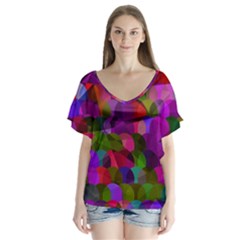 Geometric V-neck Flutter Sleeve Top by luizavictorya72