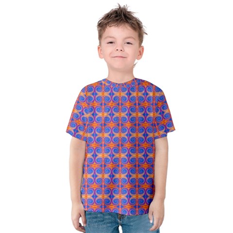 Blue Orange Yellow Swirl Pattern Kids  Cotton Tee by BrightVibesDesign