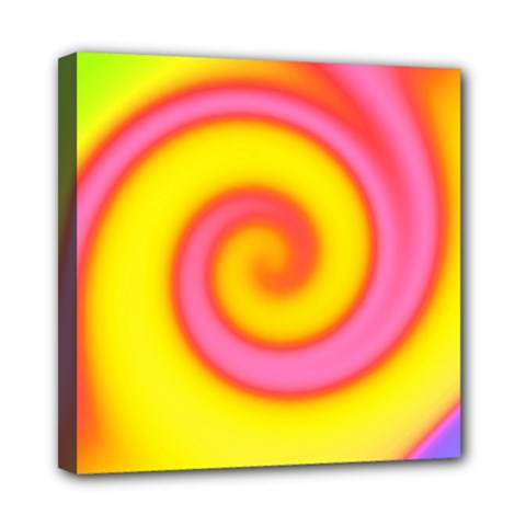 Swirl Yellow Pink Abstract Mini Canvas 8  X 8  by BrightVibesDesign