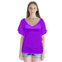 Light Purple Dots Pattern V-neck Flutter Sleeve Top by LoolyElzayat