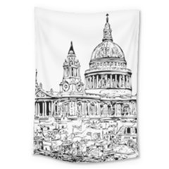 Line Art Architecture Church Large Tapestry by Sapixe