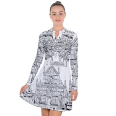 Line Art Architecture Church Italy Long Sleeve Panel Dress by Sapixe