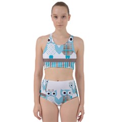 Owl Animal Daisy Flower Stripes Racer Back Bikini Set by Sapixe