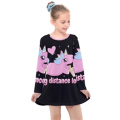 Long Distance Lover - Cute Unicorn Kids  Long Sleeve Dress by Valentinaart