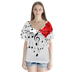 Singing Heart V-neck Flutter Sleeve Top by FunnyCow