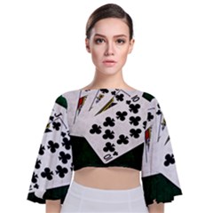 Poker Hands   Royal Flush Clubs Tie Back Butterfly Sleeve Chiffon Top by FunnyCow