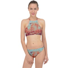Orange Blue Rust Colorful Texture Racer Front Bikini Set by Nexatart