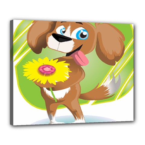 Dog Character Animal Flower Cute Canvas 20  X 16  by Sapixe