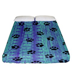Footprints Cat Black On Batik Pattern Teal Violet Fitted Sheet (king Size) by EDDArt