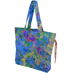 Paint Brushes On A Blue Background                                  Drawstring Tote Bag by LalyLauraFLM