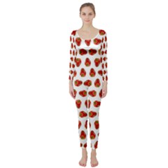 Red Peppers Pattern Long Sleeve Catsuit by SuperPatterns