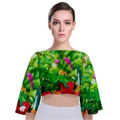 Bleeding Heart Flowers In Spring Tie Back Butterfly Sleeve Chiffon Top by FunnyCow
