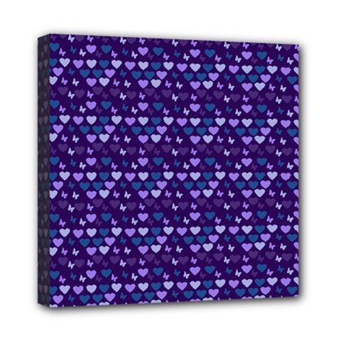 Hearts Butterflies Blue Mini Canvas 8  X 8  by snowwhitegirl
