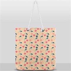 Heart Cherries Cream Full Print Rope Handle Tote (large) by snowwhitegirl