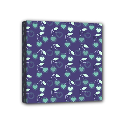 Heart Cherries Blue Mini Canvas 4  X 4  by snowwhitegirl