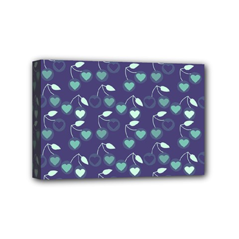 Heart Cherries Blue Mini Canvas 6  X 4  by snowwhitegirl