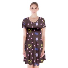 Cakes And Sundaes Chocolate Short Sleeve V-neck Flare Dress by snowwhitegirl