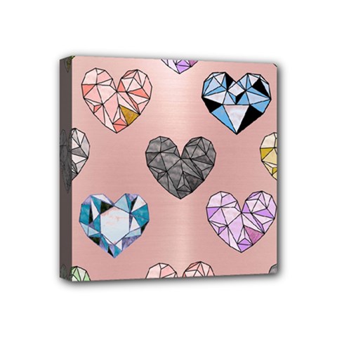 Gem Hearts And Rose Gold Mini Canvas 4  X 4  by NouveauDesign